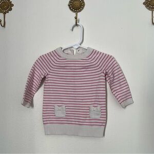 Cat & Jack Baby Girl Sweater Pink and White Stripes bow pockets Size 6-9 Months
